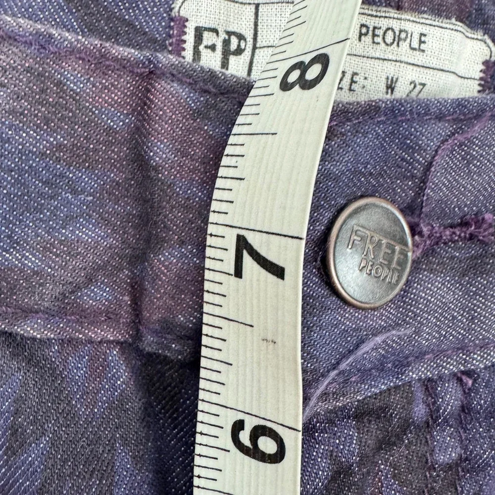Free People Jeans Women 27 Purple Geometric Ikat Pattern Skinny Slim Boho Indigo
